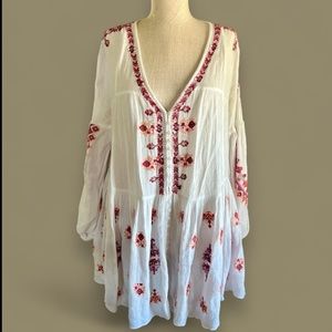 Free People Boho Embroidered Tunic Top Mini Dress Hippie
